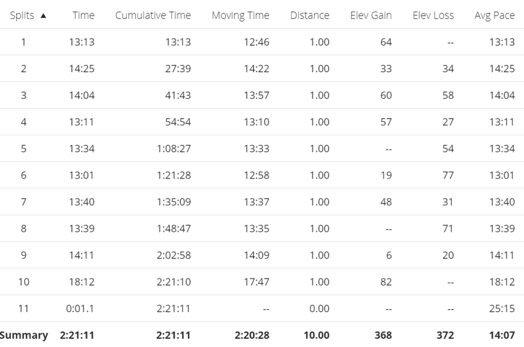 10-mile run stats